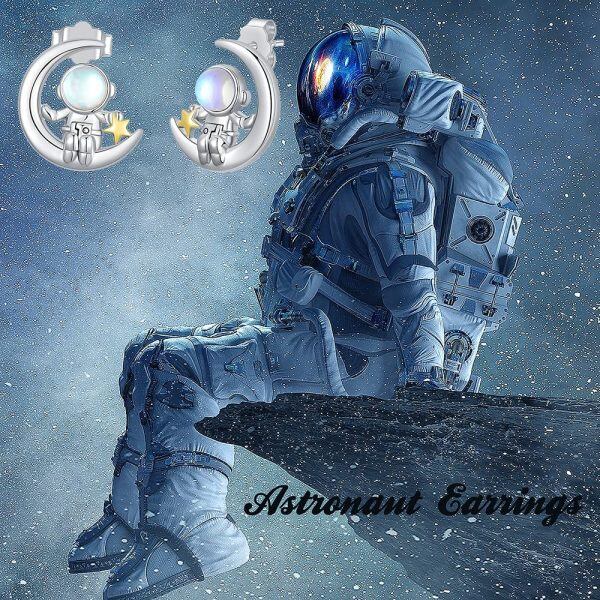 Sterling Silver Astronaut Moon Earrings-5