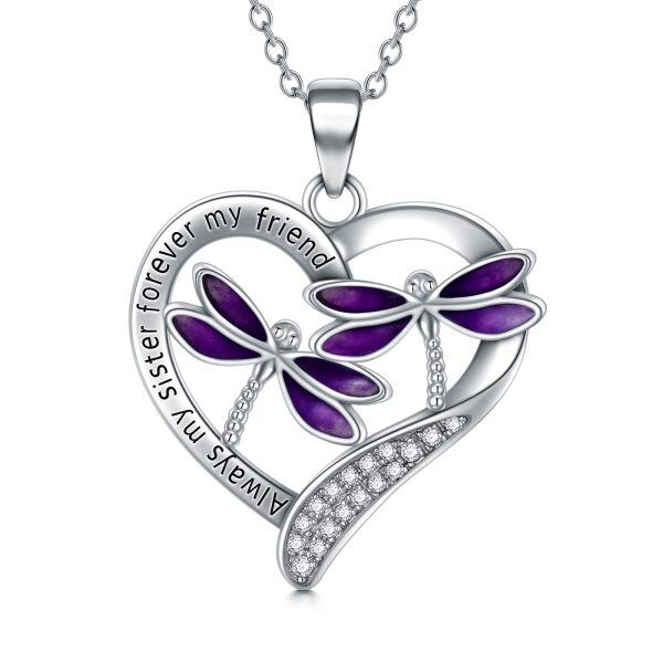 Sterling Silver Dragonfly Heart Necklace-0