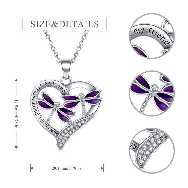 Sterling Silver Dragonfly Heart Necklace-2