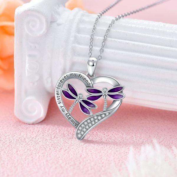 Sterling Silver Dragonfly Heart Necklace-3