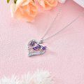 wholesale 925 Sterling Silver Purple Enamel Dragonfly Heart Pendant Necklace for Women-0-4