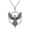 wholesale 925 Sterling Silver Phoenix Necklace with Blue Crystal and Gold Wings Pendant s for Women Men-0-0