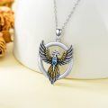 wholesale 925 Sterling Silver Phoenix Necklace with Blue Crystal and Gold Wings Pendant s for Women Men-0-3