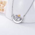 wholesale 925 Sterling Silver Pig on Moon Pendant Necklace with Gold Flower Charm for Women Girls Animal s 48cm Chain Length-0-2