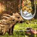 wholesale 925 Sterling Silver Pig on Moon Pendant Necklace with Gold Flower Charm for Women Girls Animal s 48cm Chain Length-0-4
