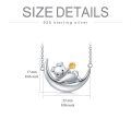 wholesale 925 Sterling Silver Pig on Moon Pendant Necklace with Gold Flower Charm for Women Girls Animal s 48cm Chain Length-0-5