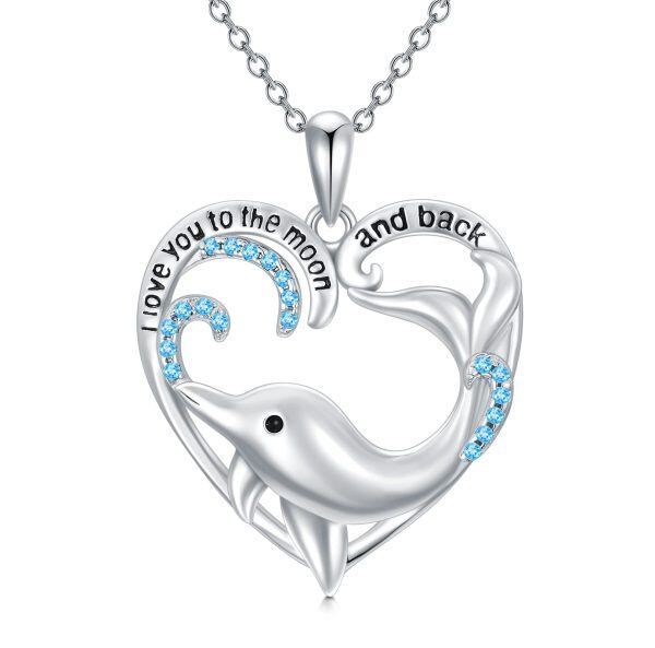 Sterling Silver Dolphin Heart Necklace-0