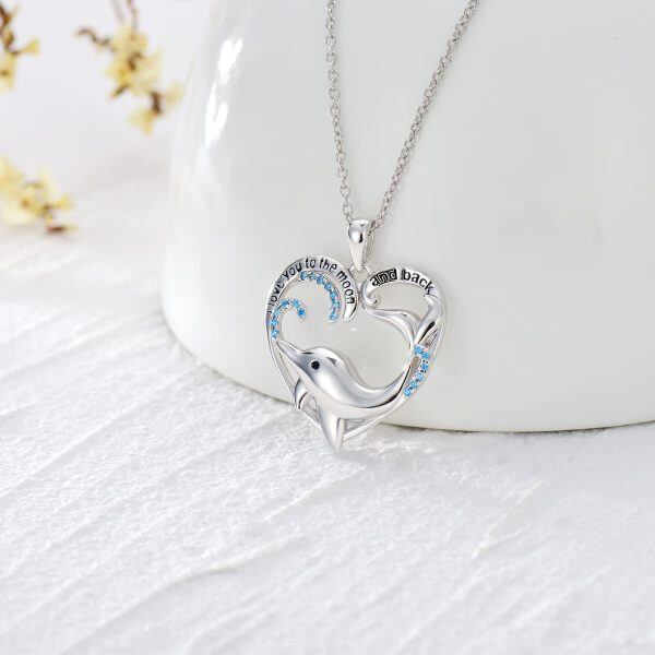 Sterling Silver Dolphin Heart Necklace-4