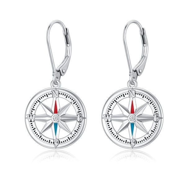 Sterling Silver Compass Earrings-0