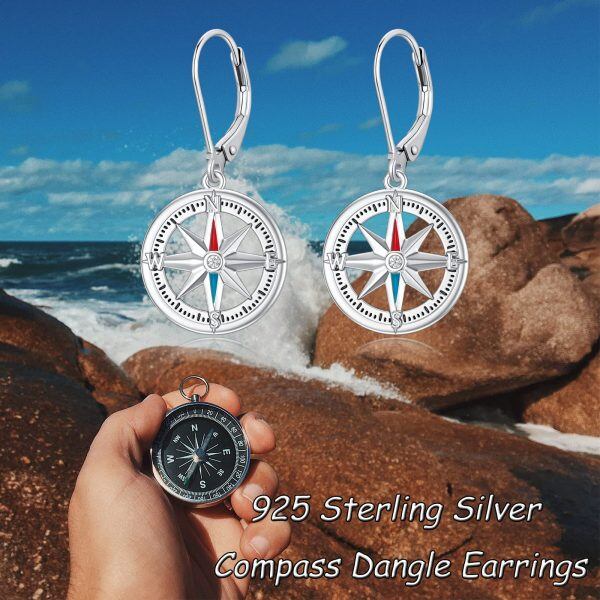 Sterling Silver Compass Earrings-3