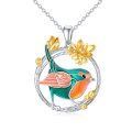 wholesale 925 Sterling Silver Enamel Robin Bird Flower Circle Pendant Necklace s for Women-0-0