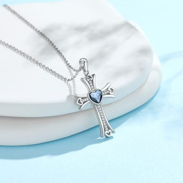 Sterling Silver Cross Heart Necklace-1