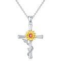 wholesale 925 Sterling Silver Cross with Gold Sunflower Pendant Necklace for Women-0-0