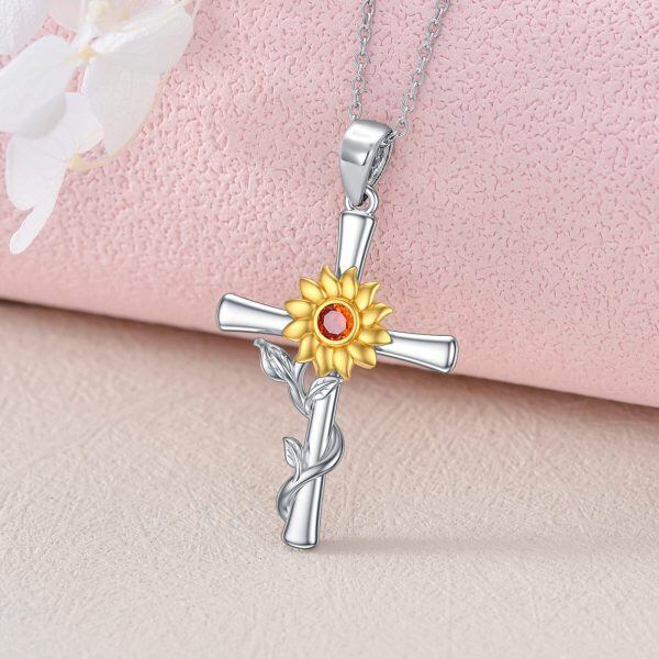 Sterling Silver Cross Sunflower Necklace-2