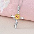 wholesale 925 Sterling Silver Cross with Gold Sunflower Pendant Necklace for Women-0-2