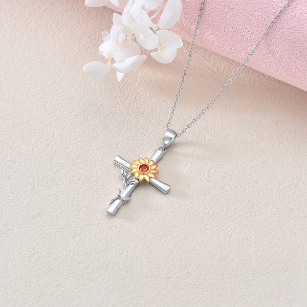 Sterling Silver Cross Sunflower Necklace-3