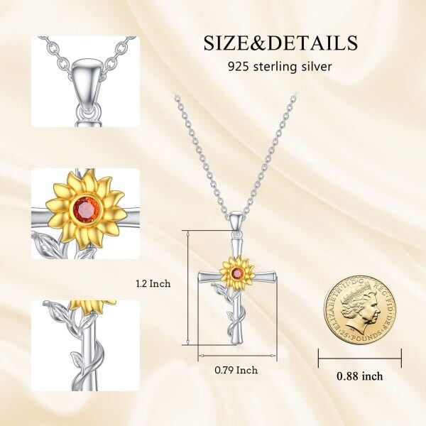 Sterling Silver Cross Sunflower Necklace-4