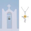 wholesale 925 Sterling Silver Cross with Gold Sunflower Pendant Necklace for Women-0-6