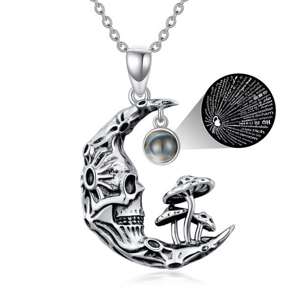 Sterling Silver Skull Moon Mushroom Pendant Necklace-0