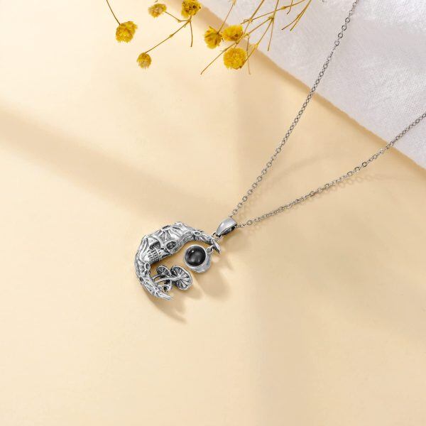 Sterling Silver Skull Moon Mushroom Pendant Necklace-2