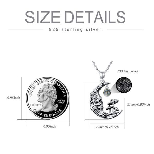 Sterling Silver Skull Moon Mushroom Pendant Necklace-5