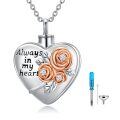 wholesale 925 Sterling Silver Heart Shaped Keepsake Pendant with 3D Roses and Crystals - Always in My Heart Memorial Urn Necklace-0-0