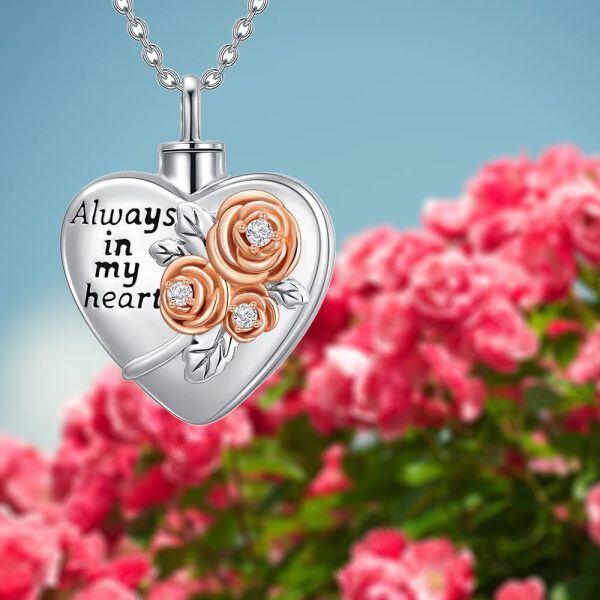 Sterling Silver Rose Heart Necklace-4