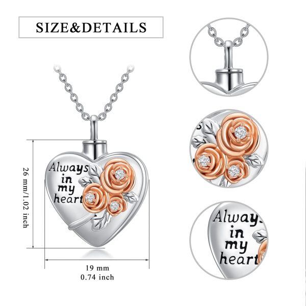 Sterling Silver Rose Heart Necklace-5