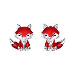 Sterling Silver Fox Stud Earrings-0