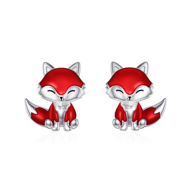 Sterling Silver Fox Stud Earrings-0