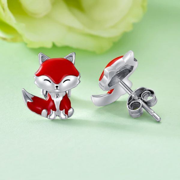 Sterling Silver Fox Stud Earrings-1