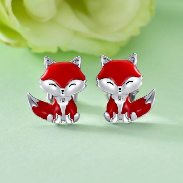 Sterling Silver Fox Stud Earrings-2