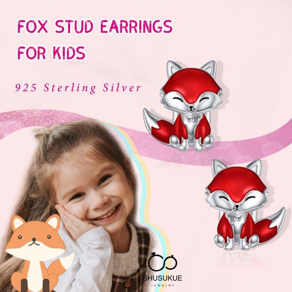 Sterling Silver Fox Stud Earrings-6