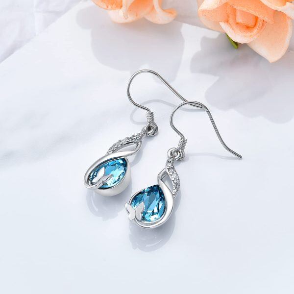 Sterling Silver Blue Crystal Butterfly Drop Earrings-1