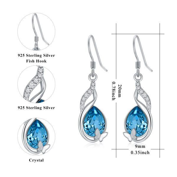 Sterling Silver Blue Crystal Butterfly Drop Earrings-4