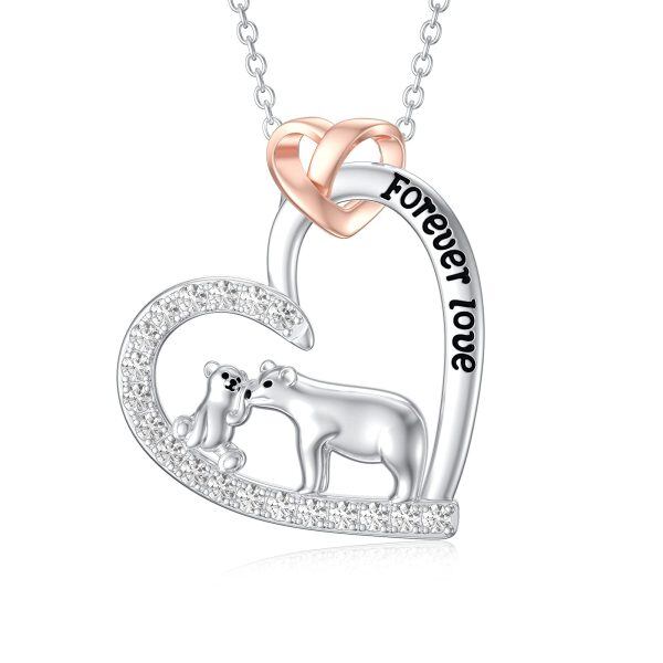 Sterling Silver Bear Heart Necklace-0