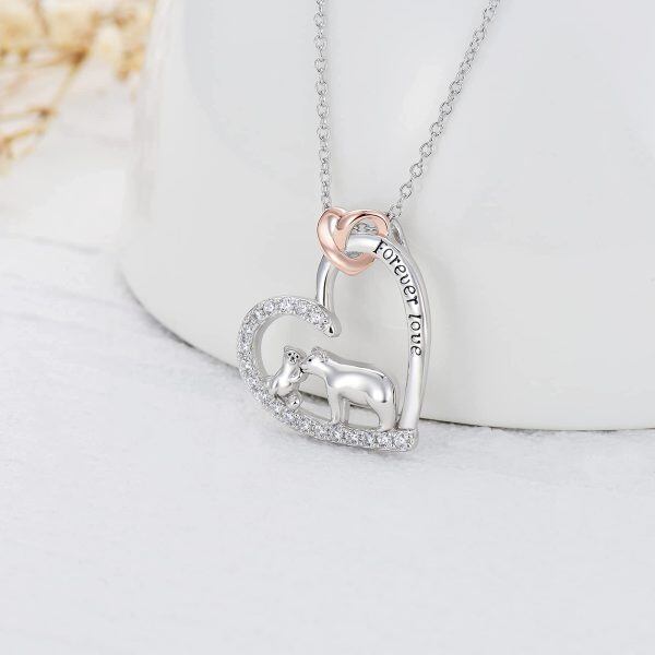 Sterling Silver Bear Heart Necklace-2