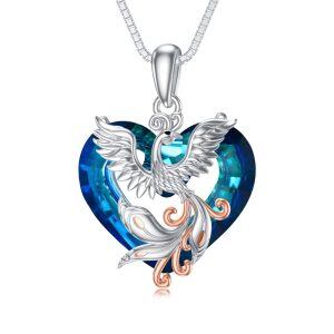 Sterling Silver Crystal Phoenix Heart Necklace-0