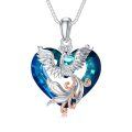 wholesale 925 Sterling Silver Blue Heart Shaped Swarovski Crystal Phoenix Pendant Necklace-0-0