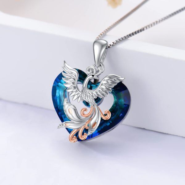 Sterling Silver Crystal Phoenix Heart Necklace-1