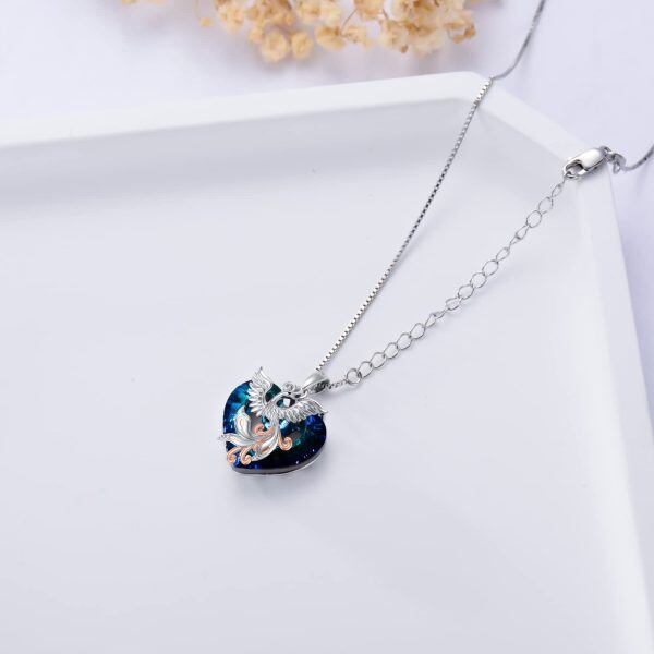 Sterling Silver Crystal Phoenix Heart Necklace-2