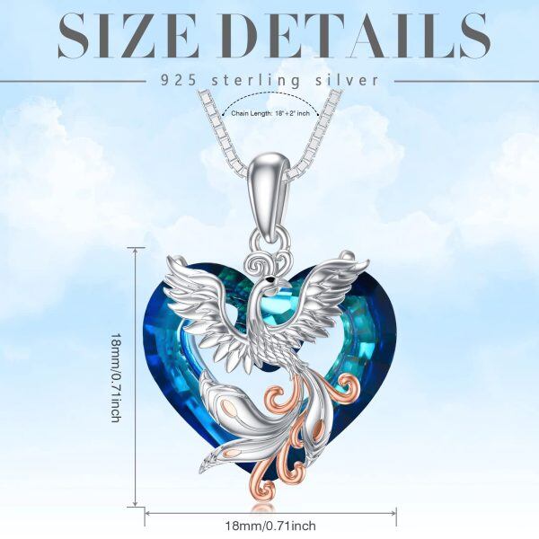 Sterling Silver Crystal Phoenix Heart Necklace-4