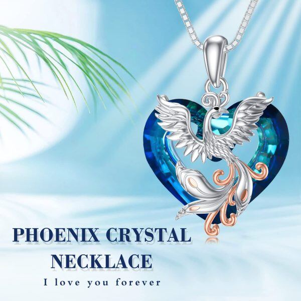 Sterling Silver Crystal Phoenix Heart Necklace-5