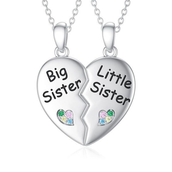 Sterling Silver Heart Sister Necklace-0