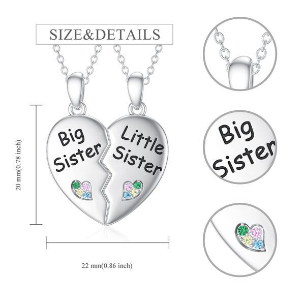 Sterling Silver Heart Sister Necklace-3