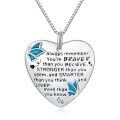 wholesale 925 Sterling Silver Blue Enamel Butterfly Heart Pendant Necklace for Women-0-0