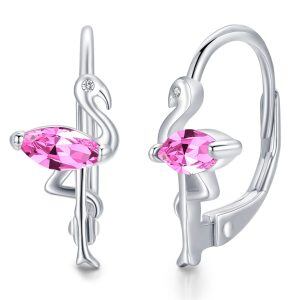 Sterling Silver Zircon Flamingo Earrings-0