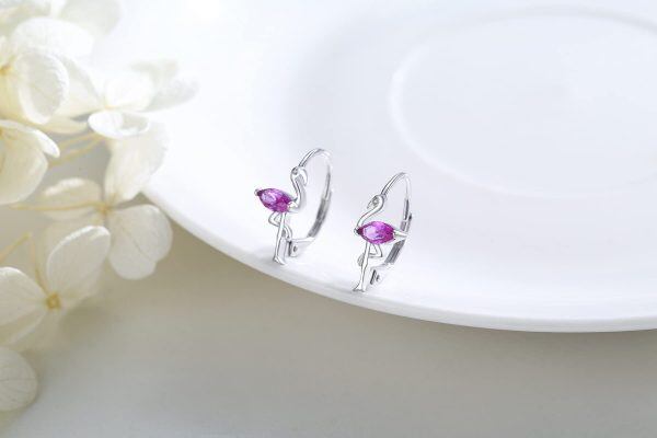 Sterling Silver Zircon Flamingo Earrings-1