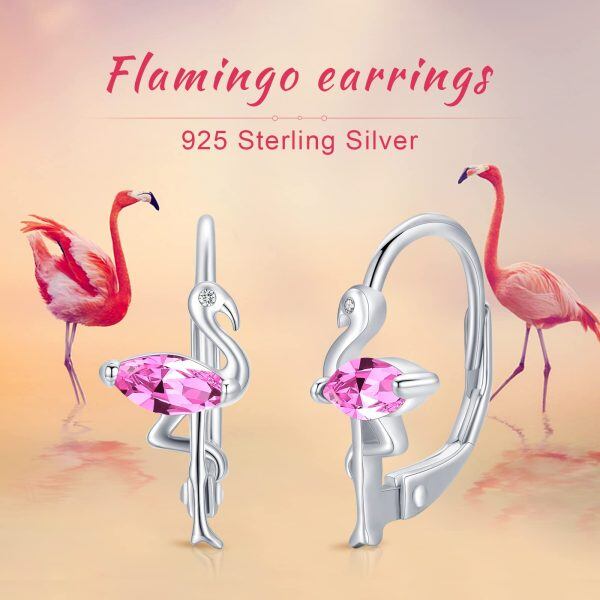 Sterling Silver Zircon Flamingo Earrings-5