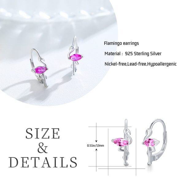 Sterling Silver Zircon Flamingo Earrings-6